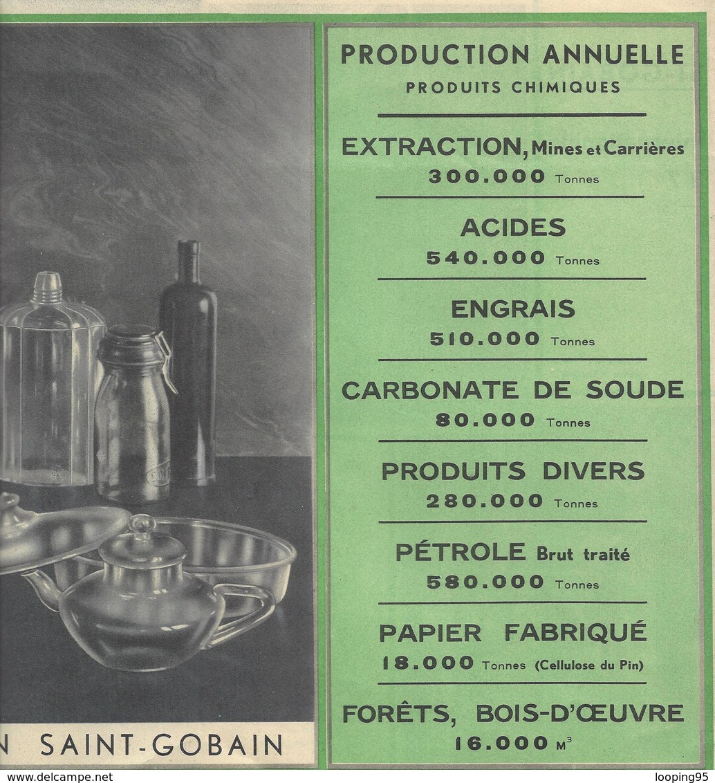 PAVILLON-SAINT GOBAIN-EXPOSITION INTERNATIONALE-GLACES-VERRES A VITRE-BOUTEILLES-ISOLATEURS-ACIDES-ENGRAIS-CARBONATE- - Publicités