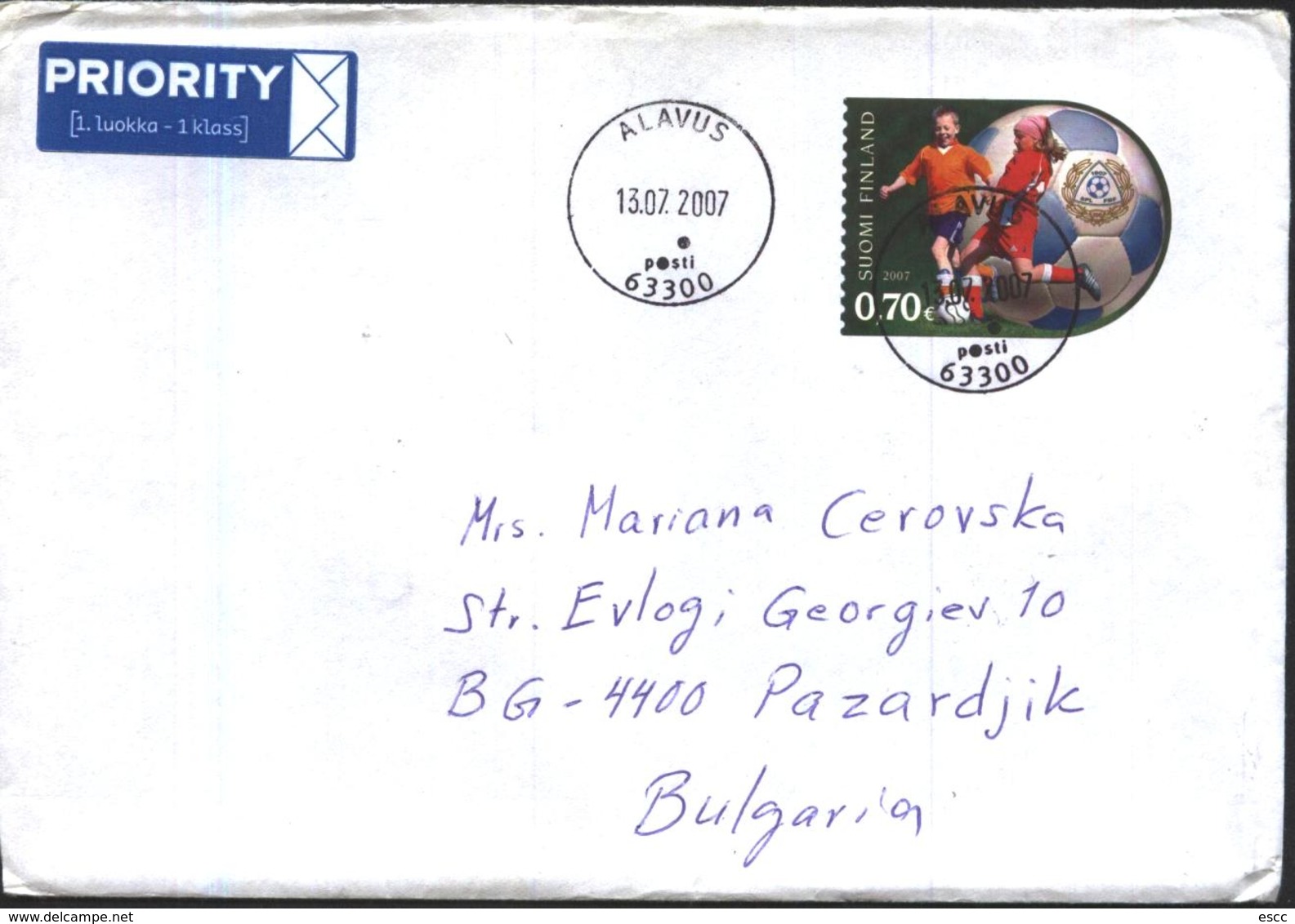 Mailed Cover With Stamp Junior Football Soccer 2007 From Finland - Briefe U. Dokumente