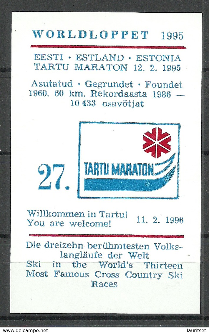 Estland Estonia 1995 Souvenir Sheet Vasaloppet Tartu Ski Marathon MNH - Estonie