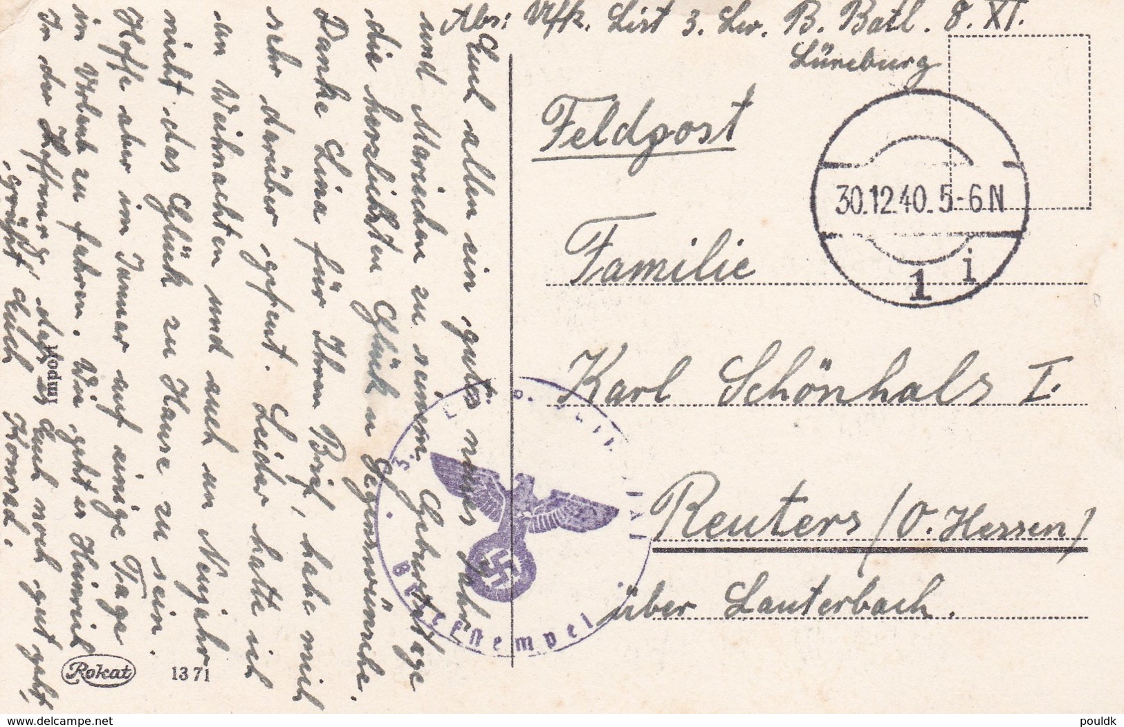 German Feldpost WW2: New Years Postcard From 3. Luftwaffen Bau Bataillon 8/XI In Lüneburg P/m 30.12.1940  (0048) - Militaria