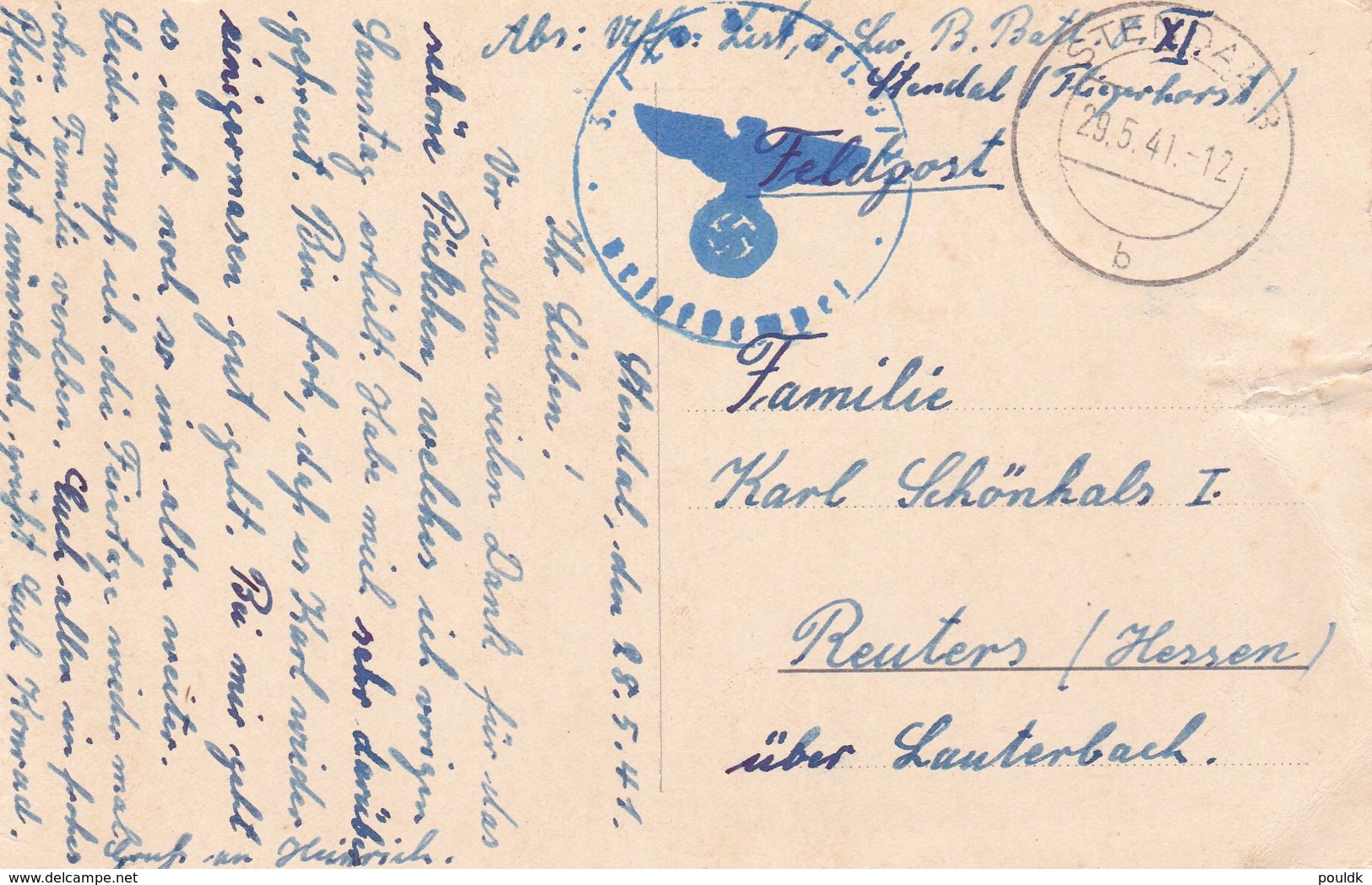 German Feldpost WW2: Postcard From 3. Luftwaffen Bau Bataillon 8/XI In Stendal P/m Stendal 29.5.1941 - Tear - Militaria