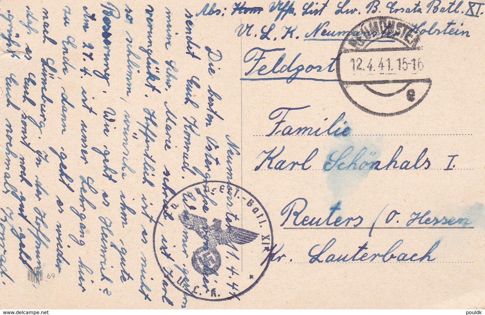 German Feldpost WW2: Easter Postcard From Luftwaffen Bau Ersatz Bataillon XI In Neumünster P/m Neumünster 12.4.1941 - Militaria