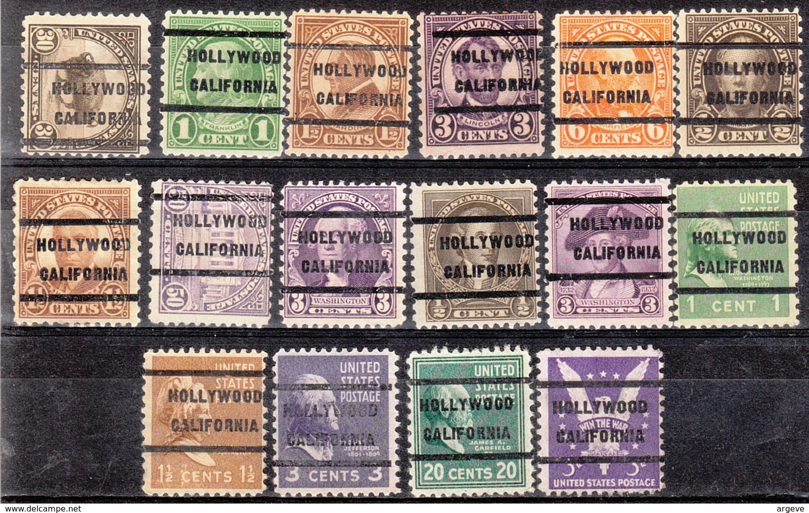 USA Precancel Vorausentwertung Preo, Locals California, Hollywood 236, 16 Diff., Perf. 1 X 11x11, 15 X 11x10 1/2 - Vorausentwertungen