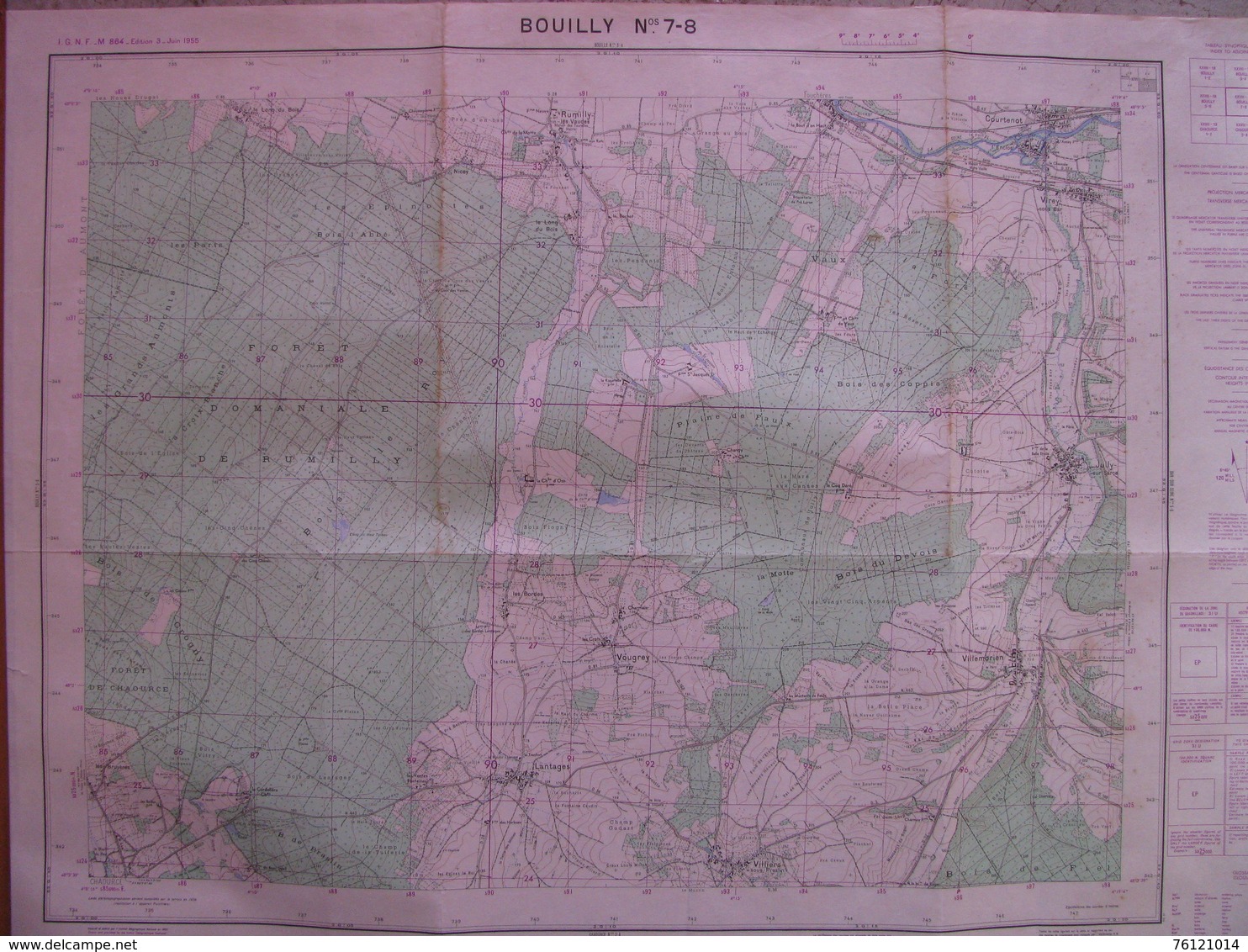 Bouilly 7-8 Aube Carte état Major 1/25000 1955 Lantages Vougrey Jully Rumilly Troyes - Mapas Topográficas