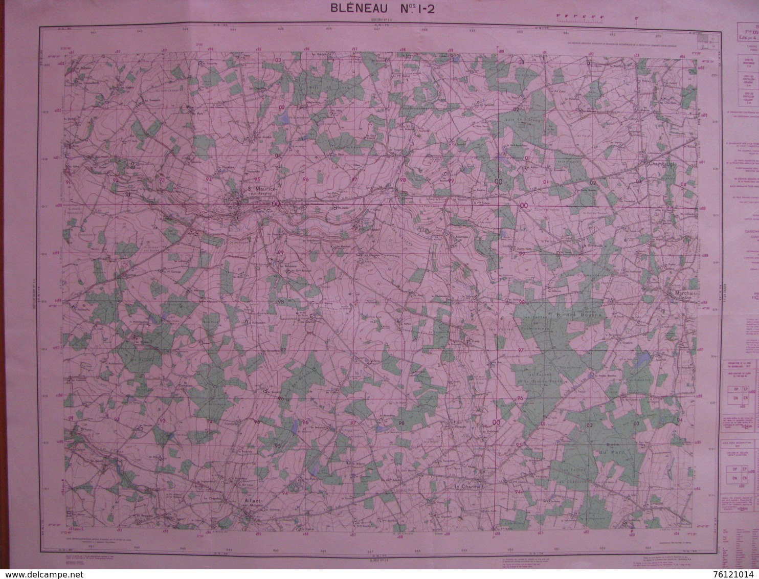 Bleneau 1-2 Yonne Carte état Major 1/25000 1957 Marchais Charme Maurice Aveyron - Topographical Maps