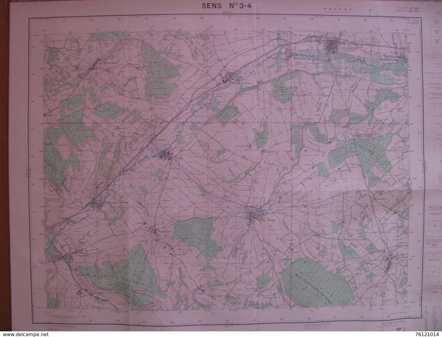 Sens 3-4 Yonne Carte état Major 1/25000 1956 Chigy Vareilles Les Sieges Foissy - Cartes Topographiques