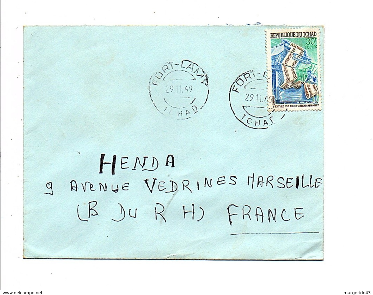 TCHAD LETTRE DE FORT LAMY POUR LA FRANCE 1969 - Tchad (1960-...)