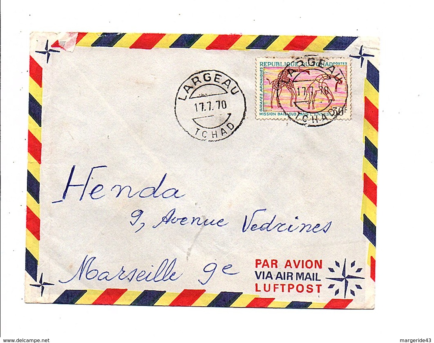 TCHAD LETTRE DE LARGEAU POUR LA FRANCE 1970 - Tchad (1960-...)