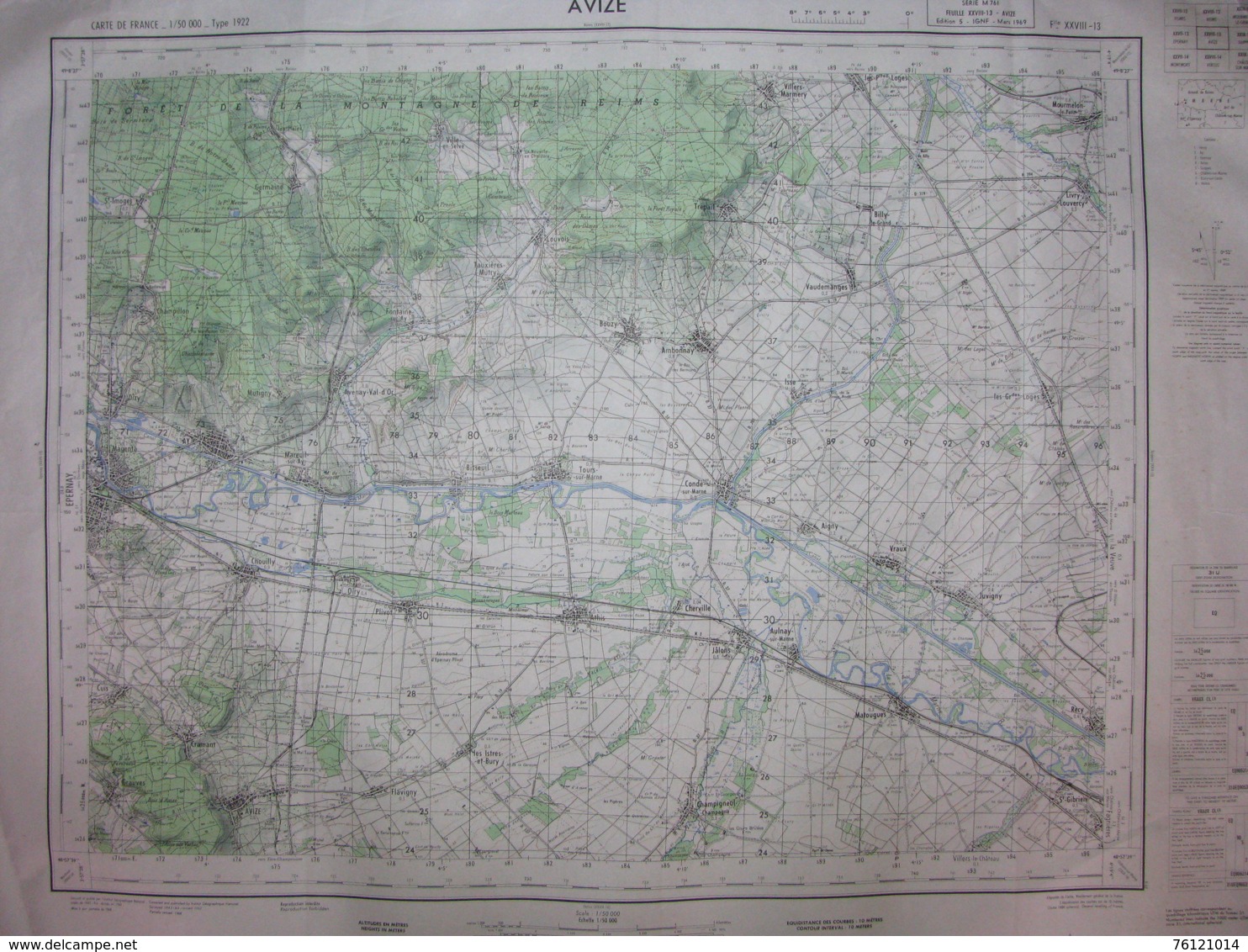 Avize Marne Carte état Major 1/50000 1969 Bouzy Chouilly Matougues Billy Trépail - Topographical Maps