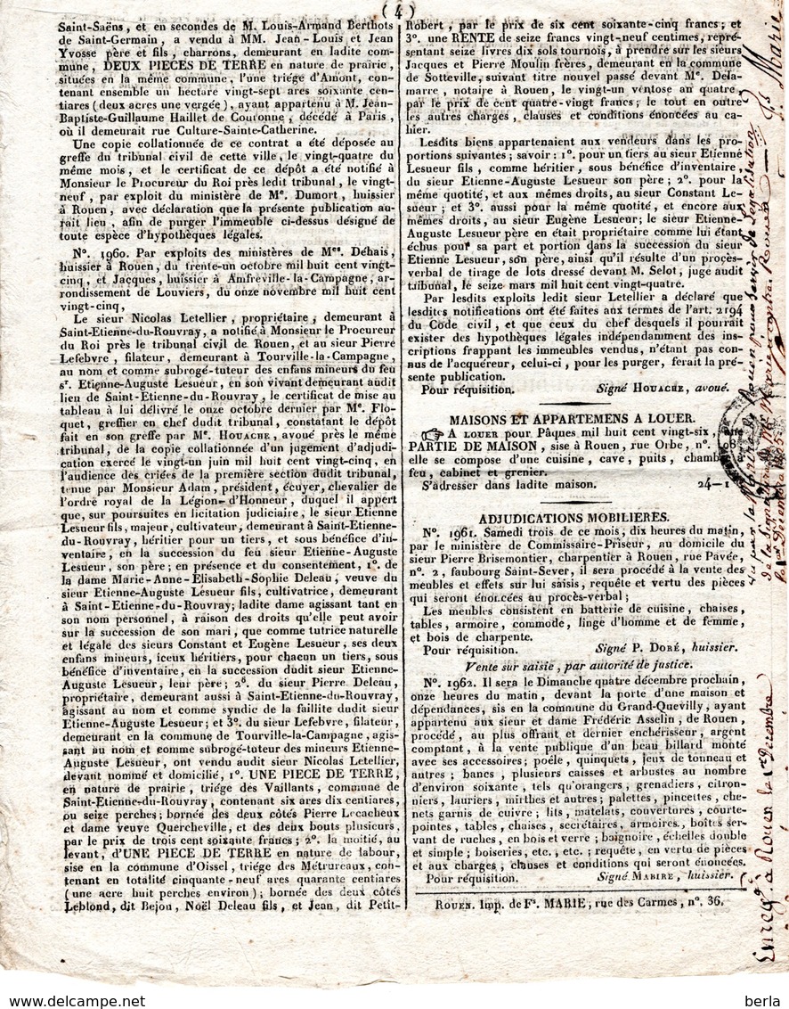 JOURNAL Annonces JUDICIAIRES LEGALES De Rouen 1825 (Affiches Et Avis Divers) - Décrets & Lois