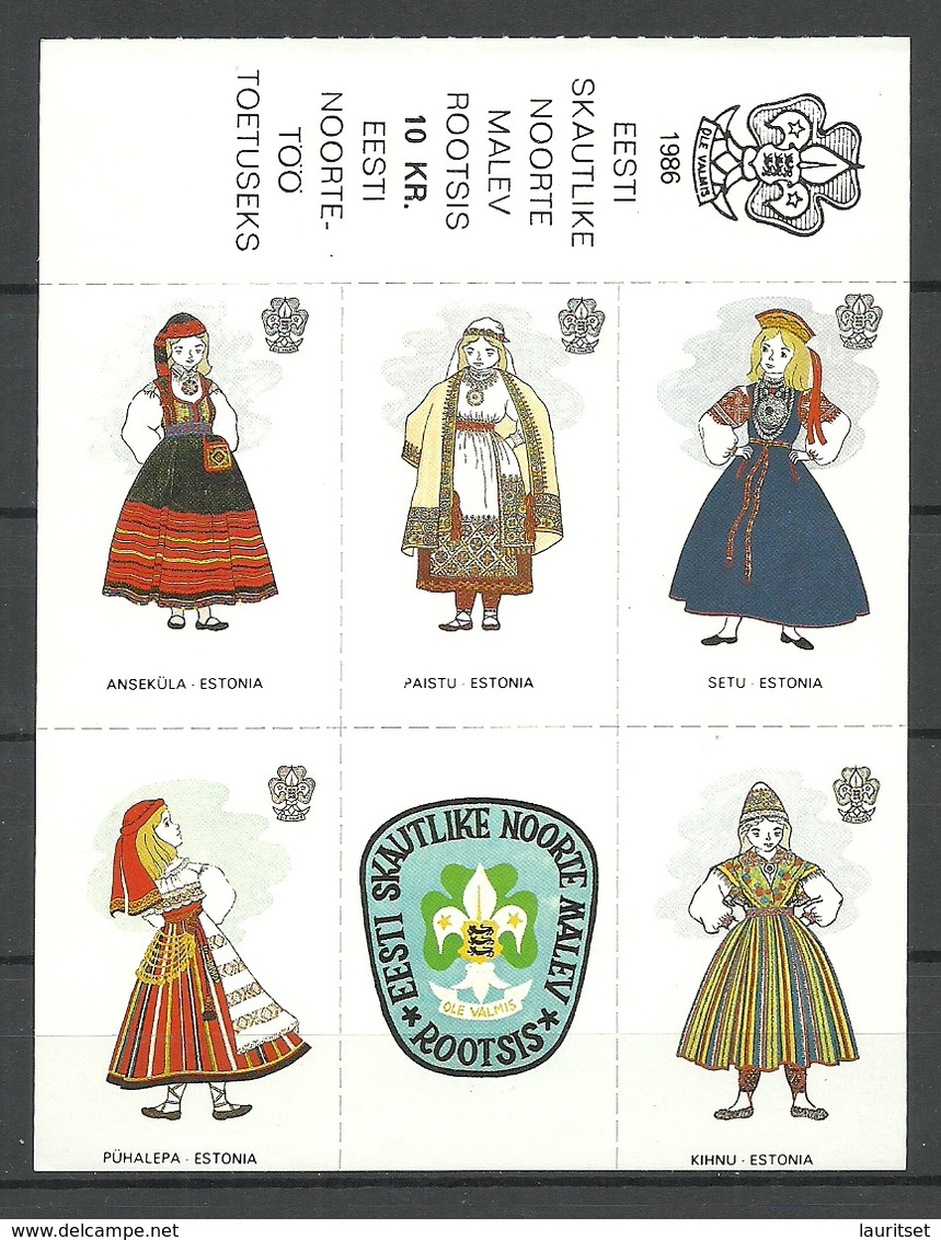 ESTLAND Estonia 1986 In Exile Scouting Souvenir Stamp Sheet Of 6 MNH Folk Costumes Trachten - Costumes