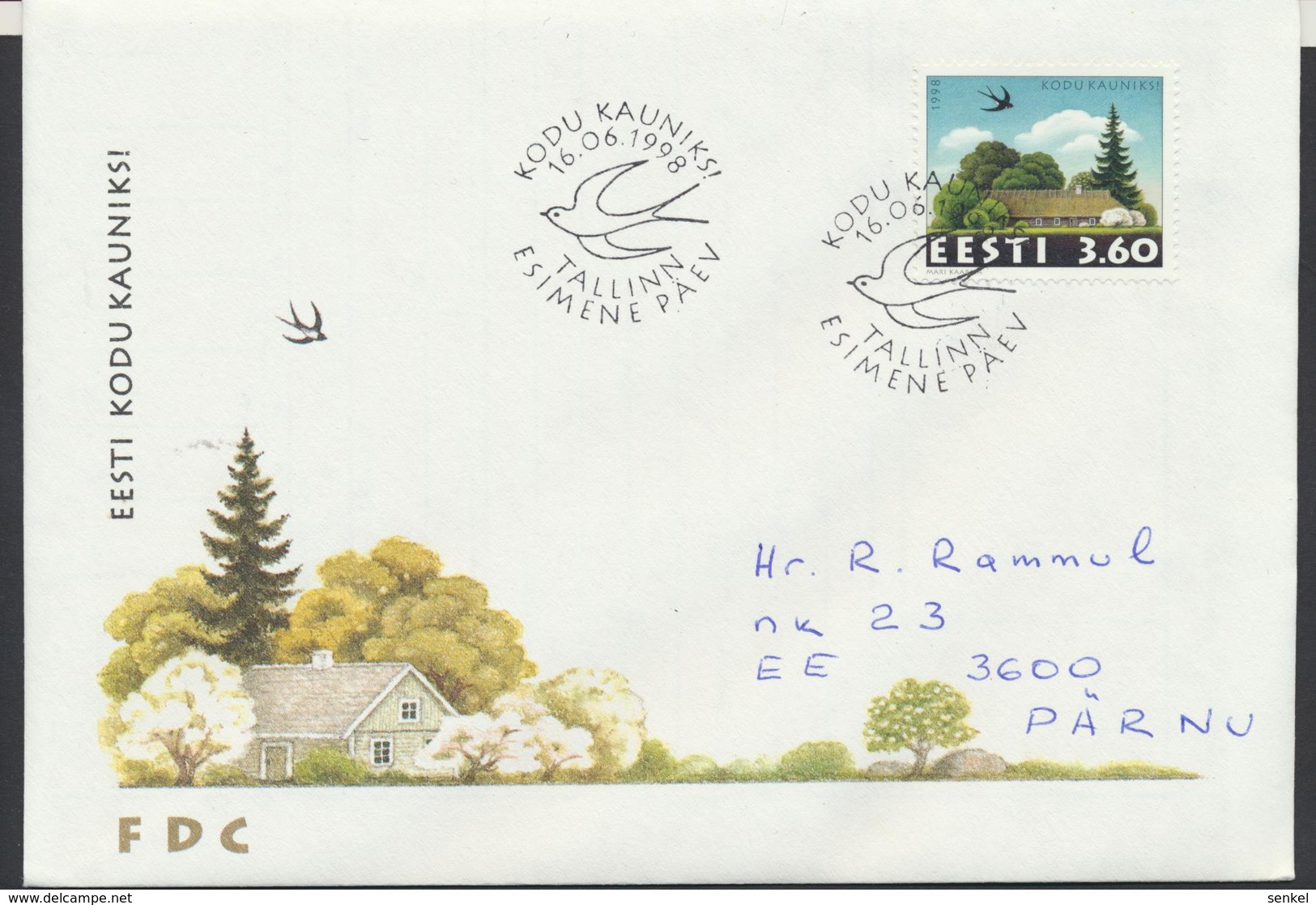 58-66 Estonia FDC  16.06.1998 Mi 327 From Post Arrival Postmark - Estonie