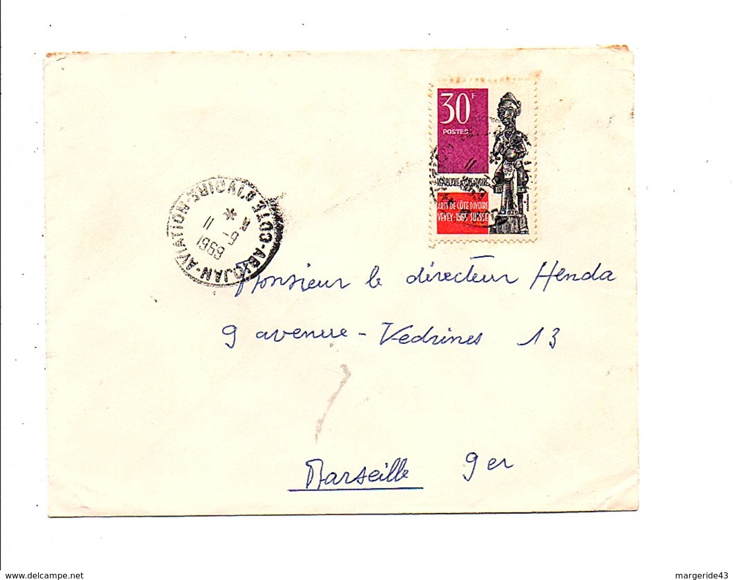 COTE D'IVOIRE LETTRE DE ABIDJAN AVIATION POUR LA FRANCE 1969 - Côte D'Ivoire (1960-...)