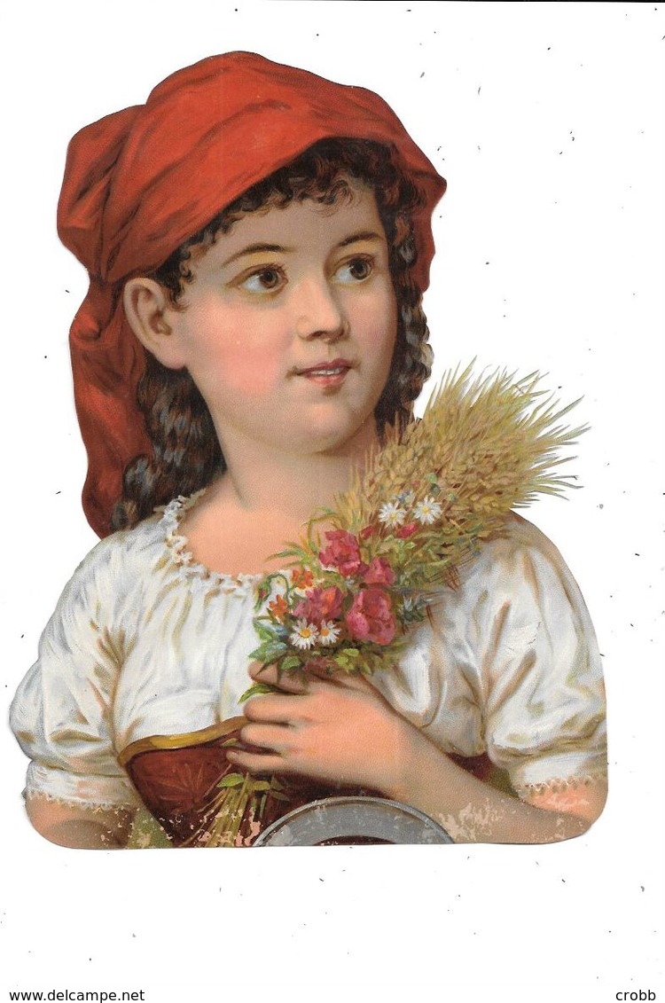 Grand Découpi :  Jeune Fille Avec Bouquet Fleurs - Children