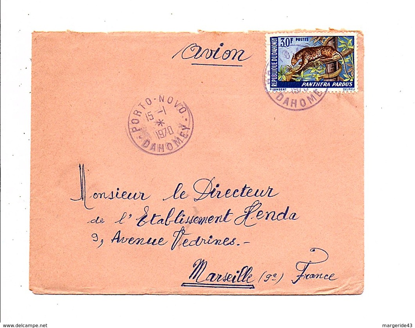 DAHOMEY LETTRE DE PORTO NOVO POUR LA FRANCE 1970 - Bénin – Dahomey (1960-...)