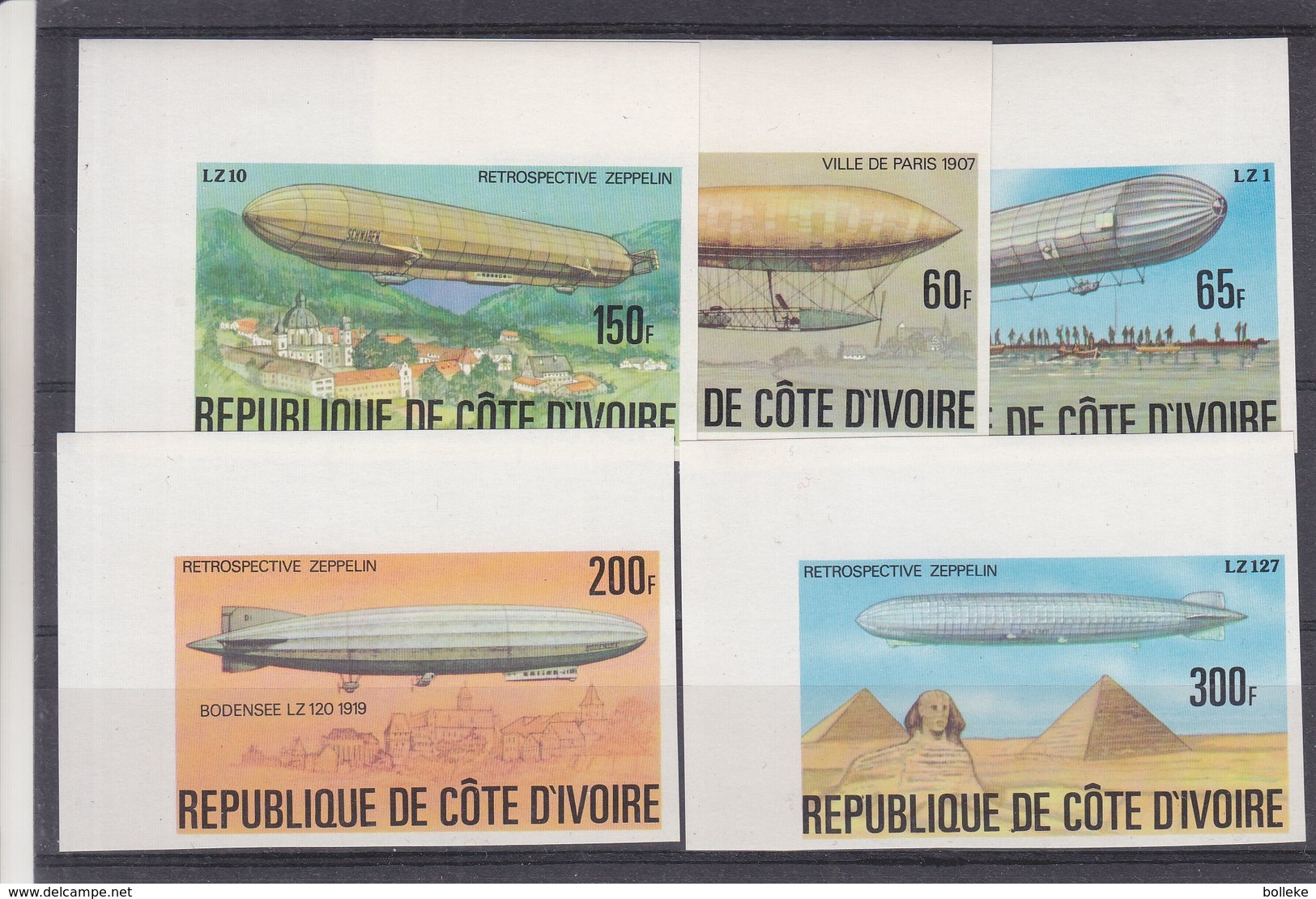 Zeppelins - Côte D' Ivoire - Yvert 434 / 35 ** - NON Dentelés - Piramides - Cheops - Bodebsee - Zeppelins