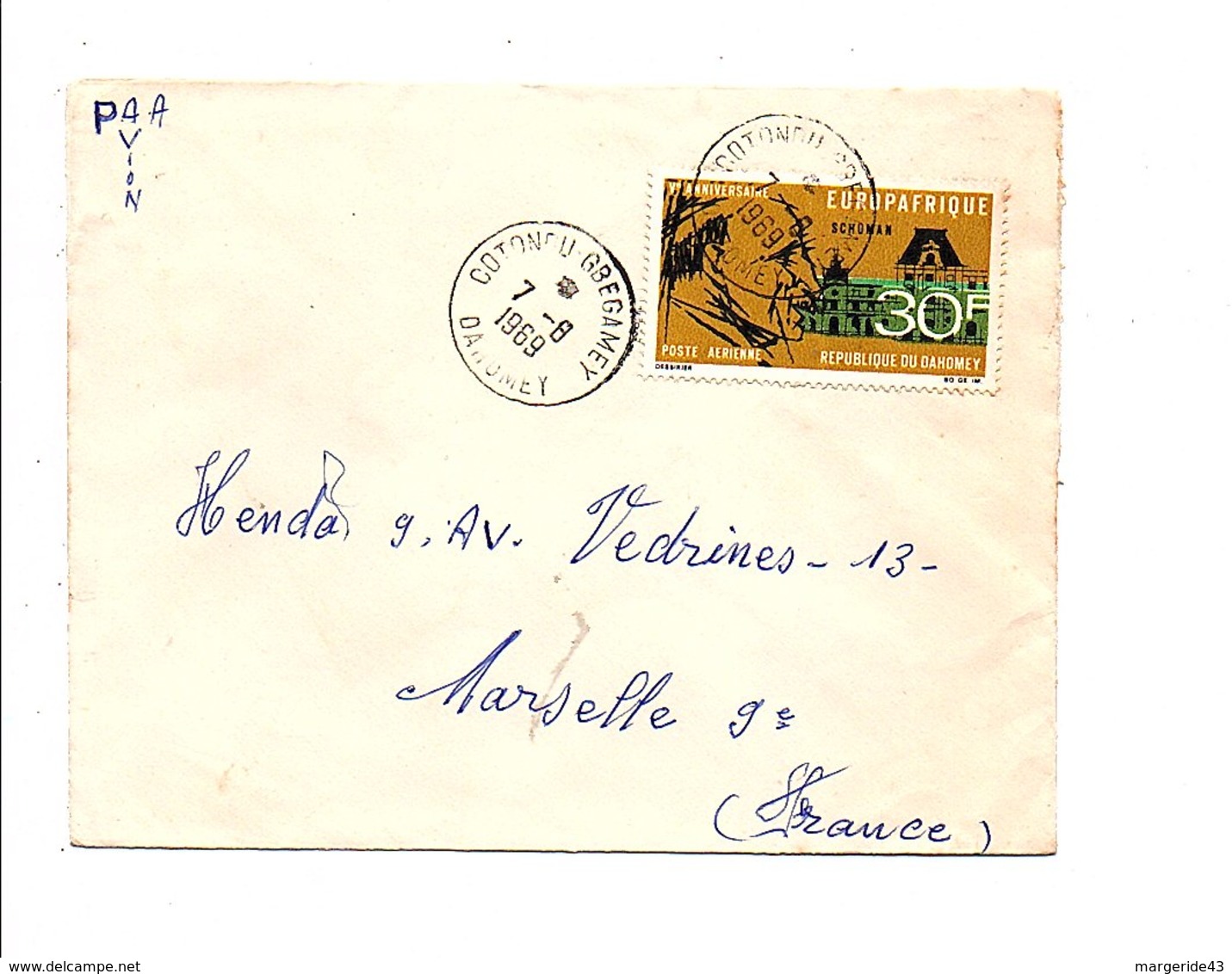 DAHOMEY LETTRE DE COTONOU GBEGAMEY POUR LA FRANCE 1969 - Bénin – Dahomey (1960-...)