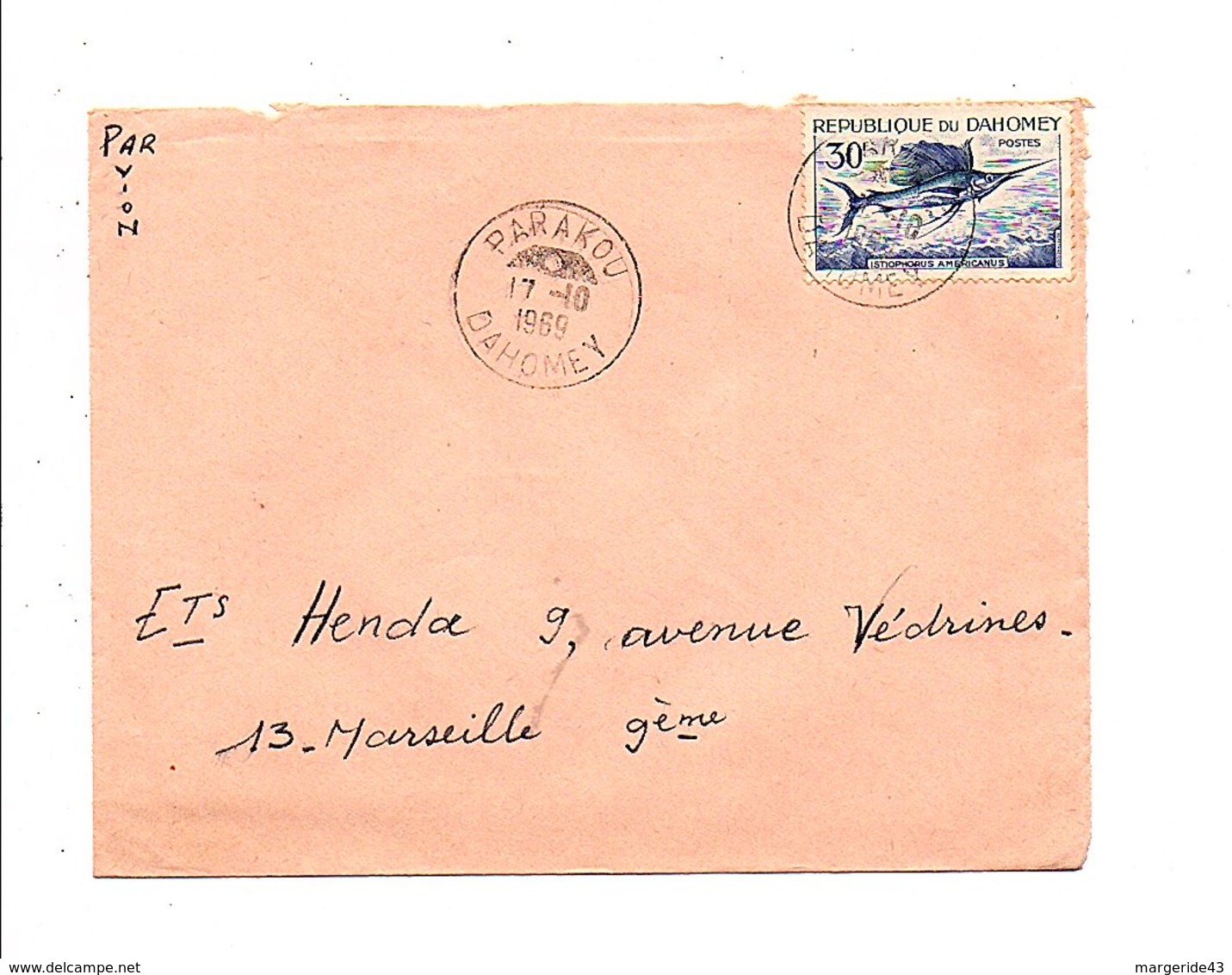 DAHOMEY LETTRE DE PARAKOU POUR LA FRANCE 1969 - Benin – Dahomey (1960-...)