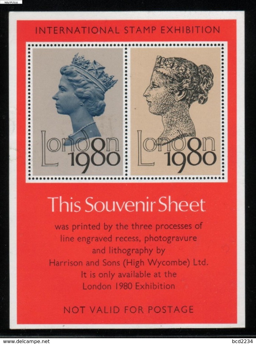 GB GREAT BRITAIN INTERNATIONAL STAMP PHILATELIC EXHIBITION EXPO LONDON 1980 MACHIN HEADS MS SOUVENIR SHEET - Ganze Bögen & Platten