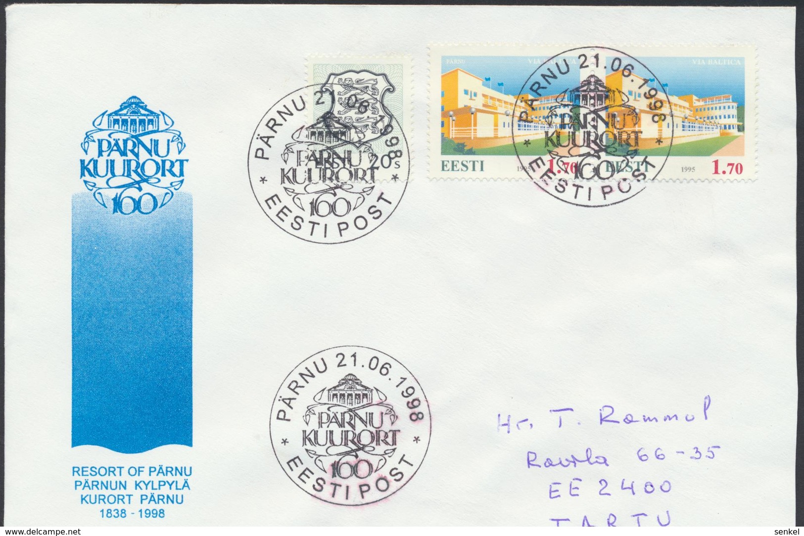 58-73 Estonia Pärnu Resort 21.06.1998 From Post Arrival Postmark - Estonie