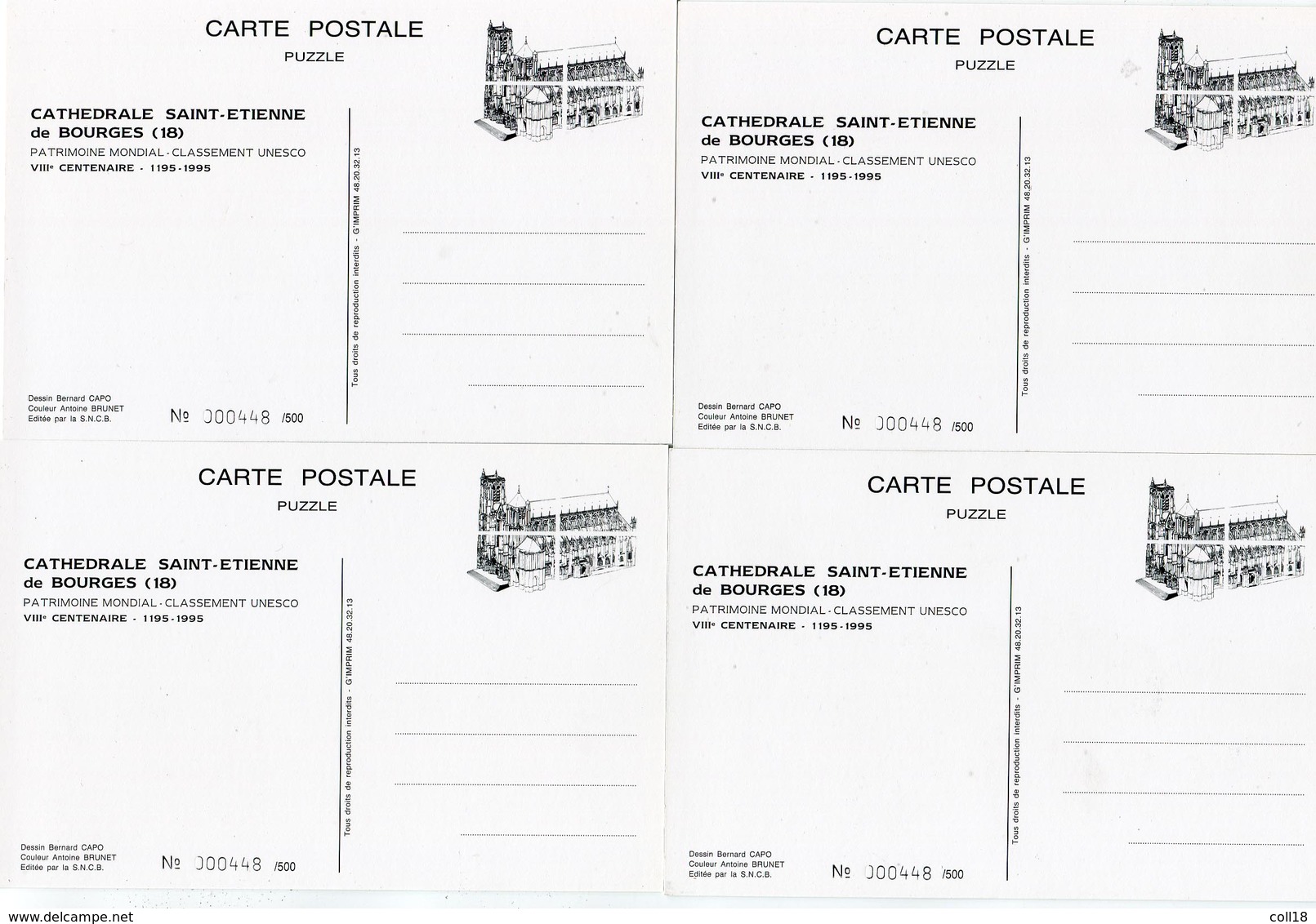 LOT 4 CPM BOURGES ( PUZZLE Cathédrale) Bernard CAPO 1995 - Bourges