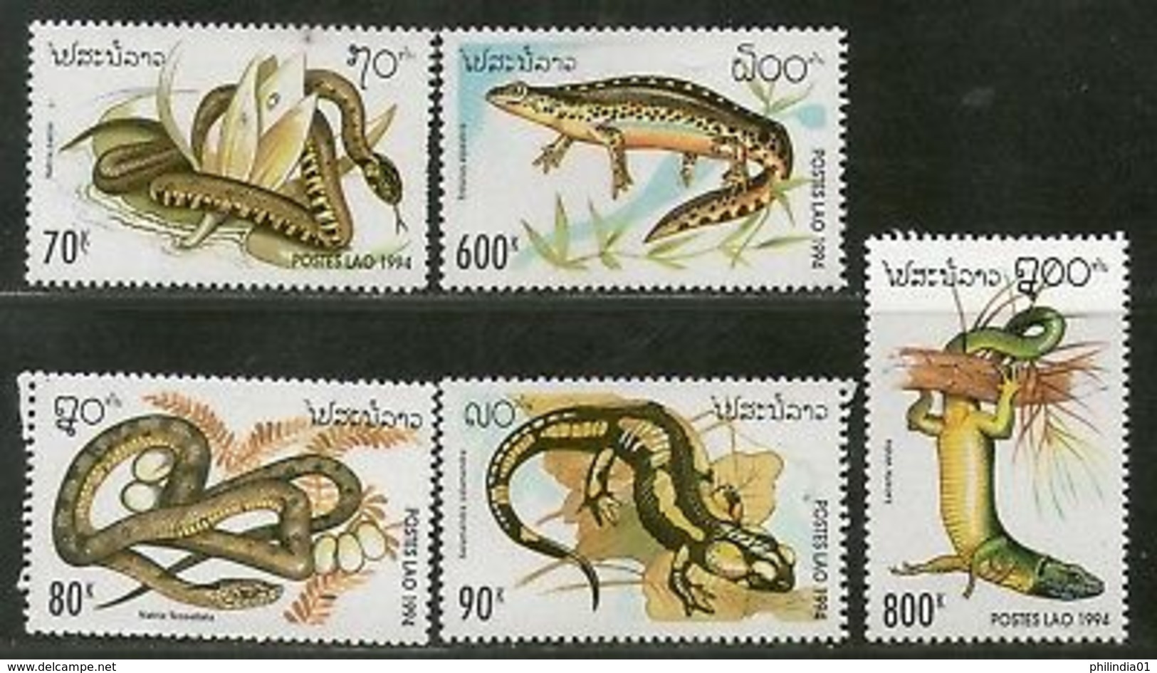 Laos 1994 Reptiles Snake Lizard Wildlife Animals Sc 1178-82 MNH # 2197 - Snakes