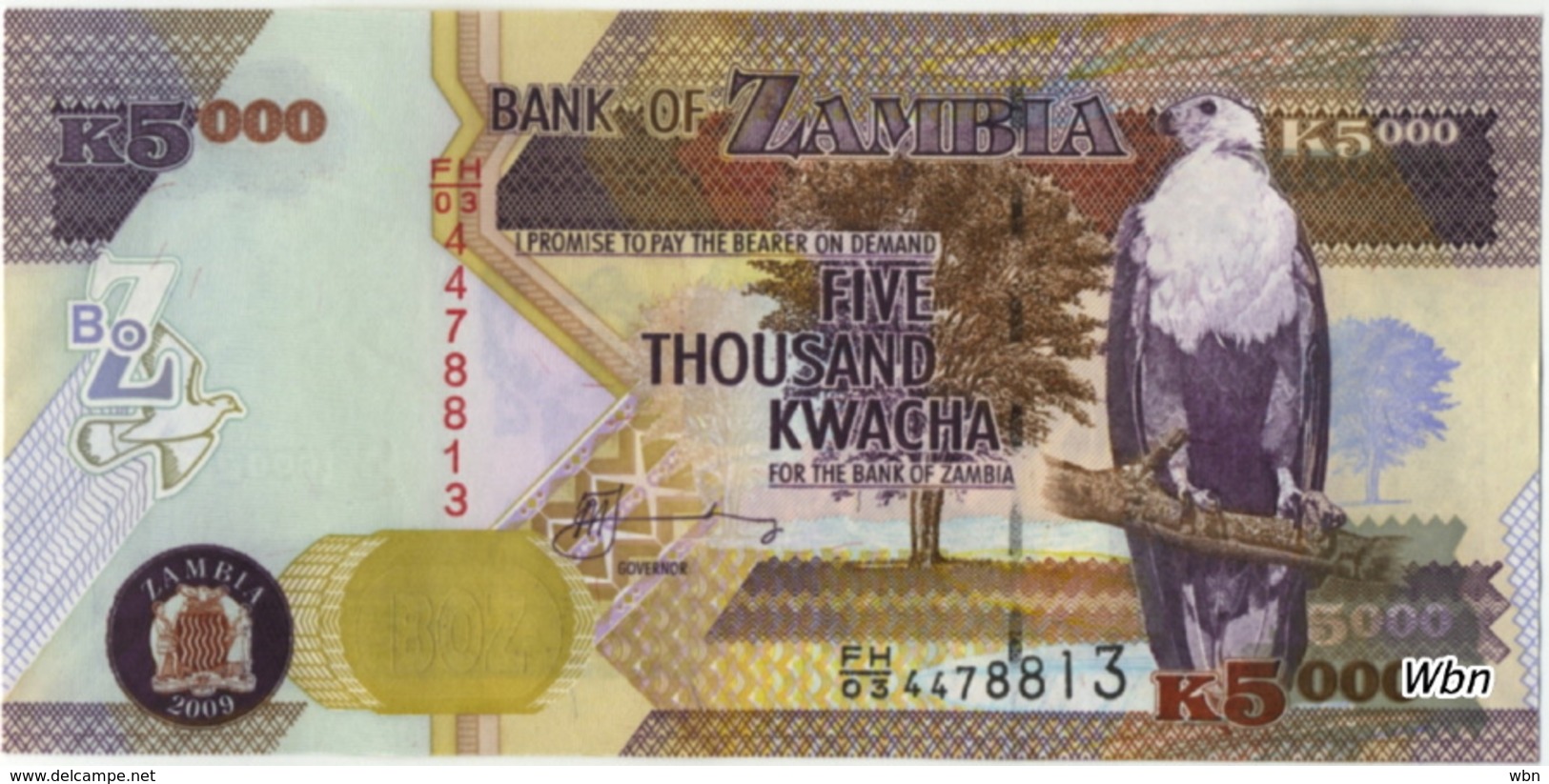 Zambia 5000 Kwacha (P45e) 2009 Sign 12 -UNC- - Zambia