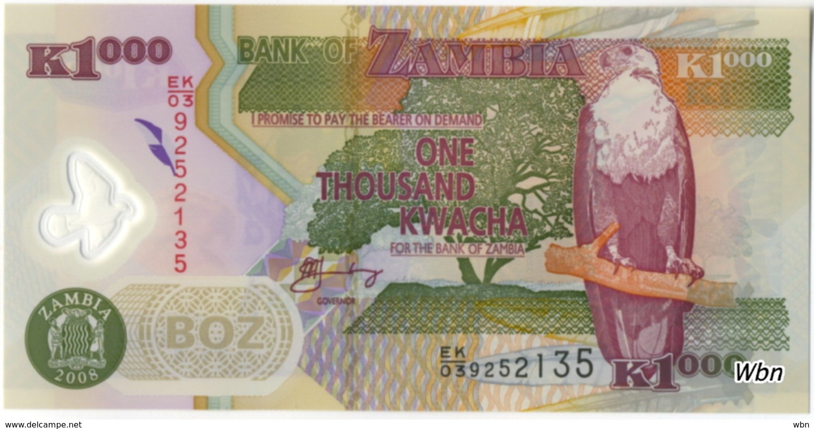 Zambia 1000 Kwacha (P44f) 2008 Sign 12 -UNC- - Zambie