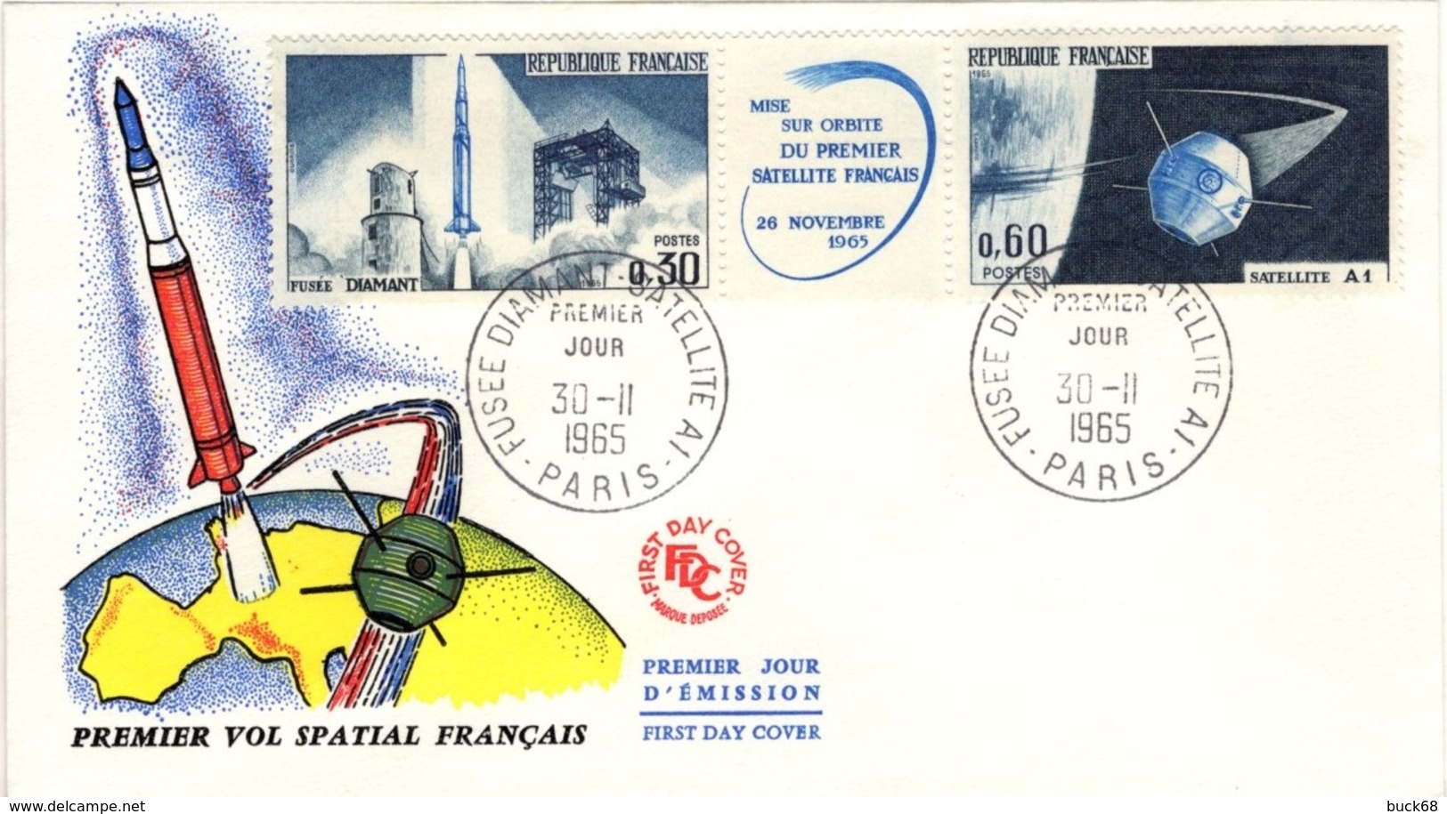 FRANCE 1465A FDC 1er Jour Espace Fusée Diamant Satellite A1 Space Rocket Cosmos - 1960-1969