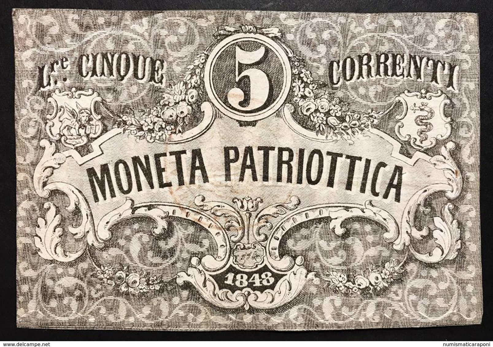 Venezia 5 Lire Moneta Patriottica 1848 Firma Barzilai  LOTTO 2327 - [ 4] Voorlopige Uitgaven
