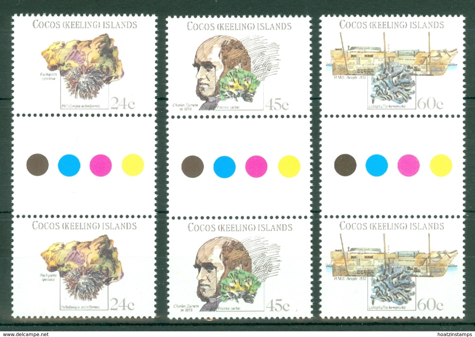 Cocos (Keeing) Is: 1981   150th Anniv Of Charles Darwin's Voyage    MNH Gutter Pairs - Cocos (Keeling) Islands