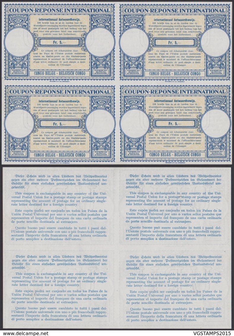 Congo Belge - Coupon Réponse 1947 - Modèle De Londres - Bloc De 4 Non Découpé RR (DD) DC1655 - Entiers Postaux