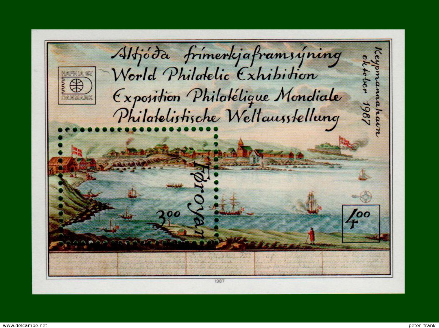 .1987 DK Faroer Block 3 Mi # 159 ** POSTFRISCH (Intern. Briefmarkenausst. HAFNIA ’87, Kopenhagen)  (B31pf) - Féroé (Iles)