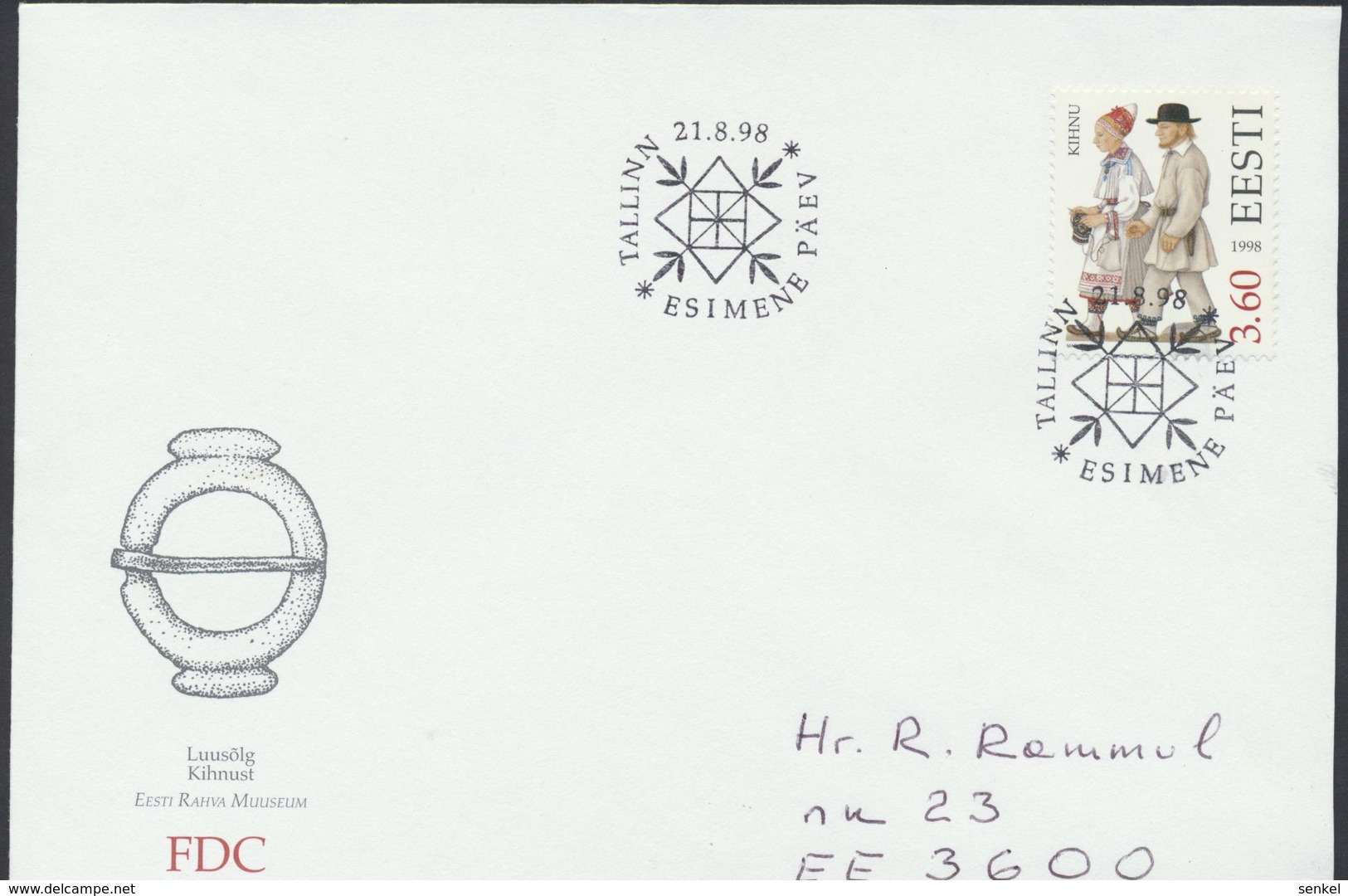 58-112 Estonia Kihnu 21.08.1998 FDC Mi 330 From Post Arrival Postmark - Estonie