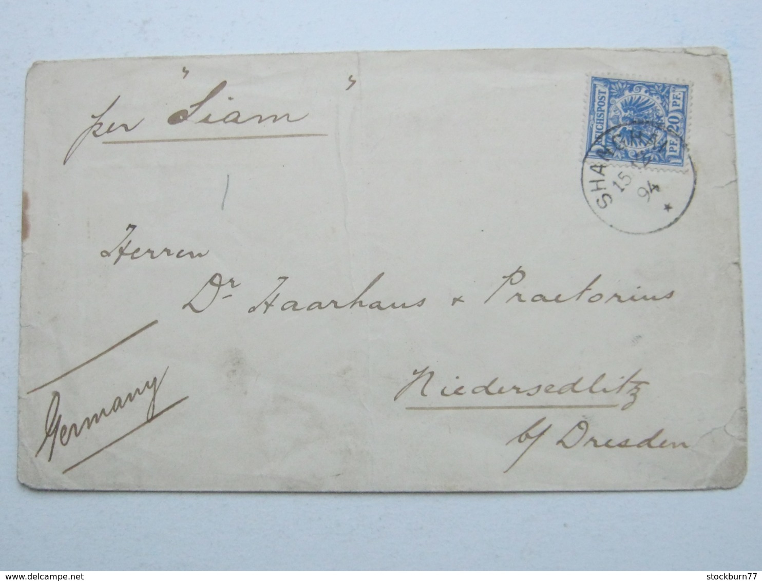 1894 , Shanghai , Klarer Stempel Auf  20 Pfg. Adler , Brief Nach Niedersedlitz - Deutsche Post In China