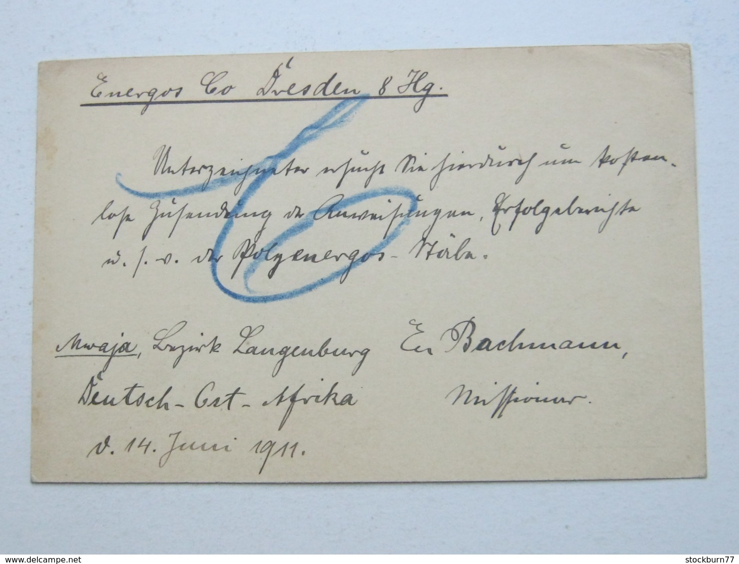 DOA , 1911 , NEU - LANGENBURG , Klarer Stempel Auf Ganzsache , Rs. Viel Text - Deutsch-Ostafrika