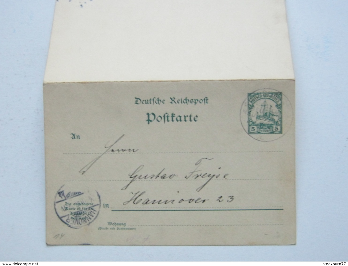 DNG , 1906 , Simpsonshafen  , Klarer Stempel Auf Doppel - Ganzsache , Rs. Viel Text - Deutsch-Neuguinea