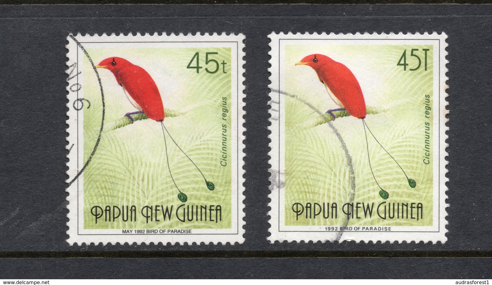RED BIRD OF PARADISE PAPUA NEW GUINEA Both Values - 45t (issued In 1992) & 45T (1993 Issued In 1993) VERY FINE USED - Songbirds & Tree Dwellers