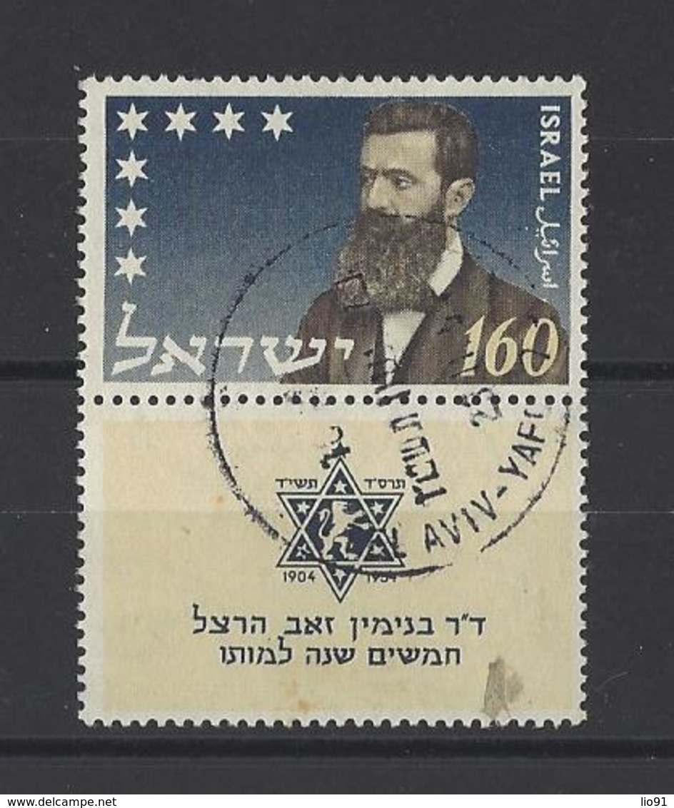 ISRAEL.  YT   N° 78  Obl  Cinquantenaire De La Mort Du Dr Theodor Zeev H Erzl  1954 - Oblitérés (avec Tabs)