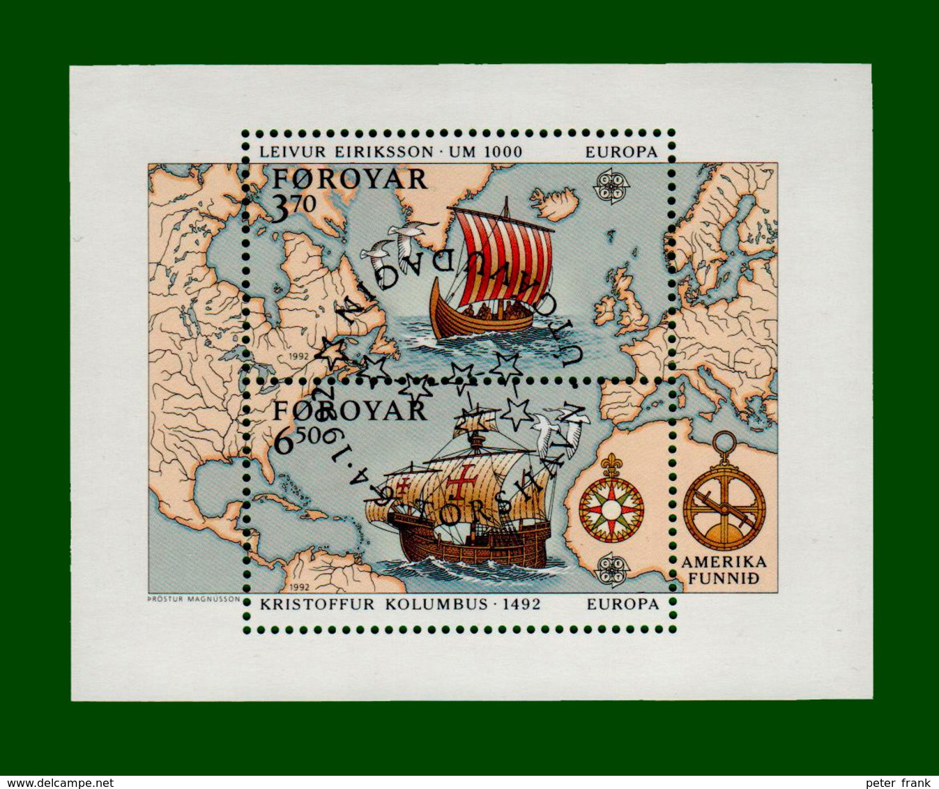 .1992 DK Faroer Block 5 Mi # 233 - 234 GESTEMPELT (500. Jahrestag Der Entdeckung Von Amerika)  (B32gest) - Féroé (Iles)