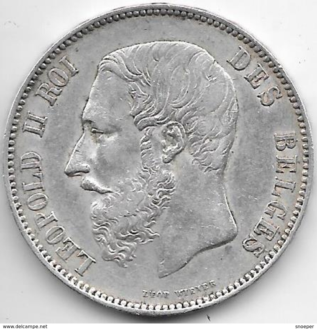 *Belguim 5 Francs 1874   Leopold II Vf+ - 5 Francs