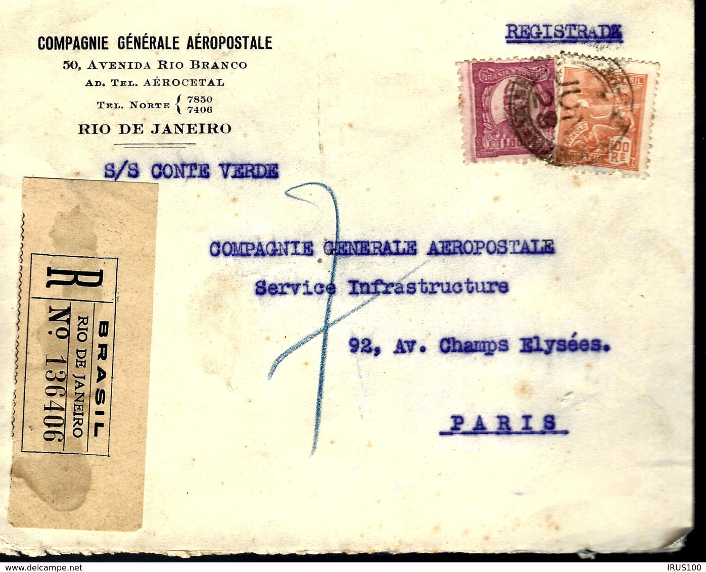 LETTRE PROVENANT DU BRÉSIL - 1929 - COMPAGNIE GÉNÉRALE AÉROPOSTALE - RECOMMANDÉ - - Lettres & Documents