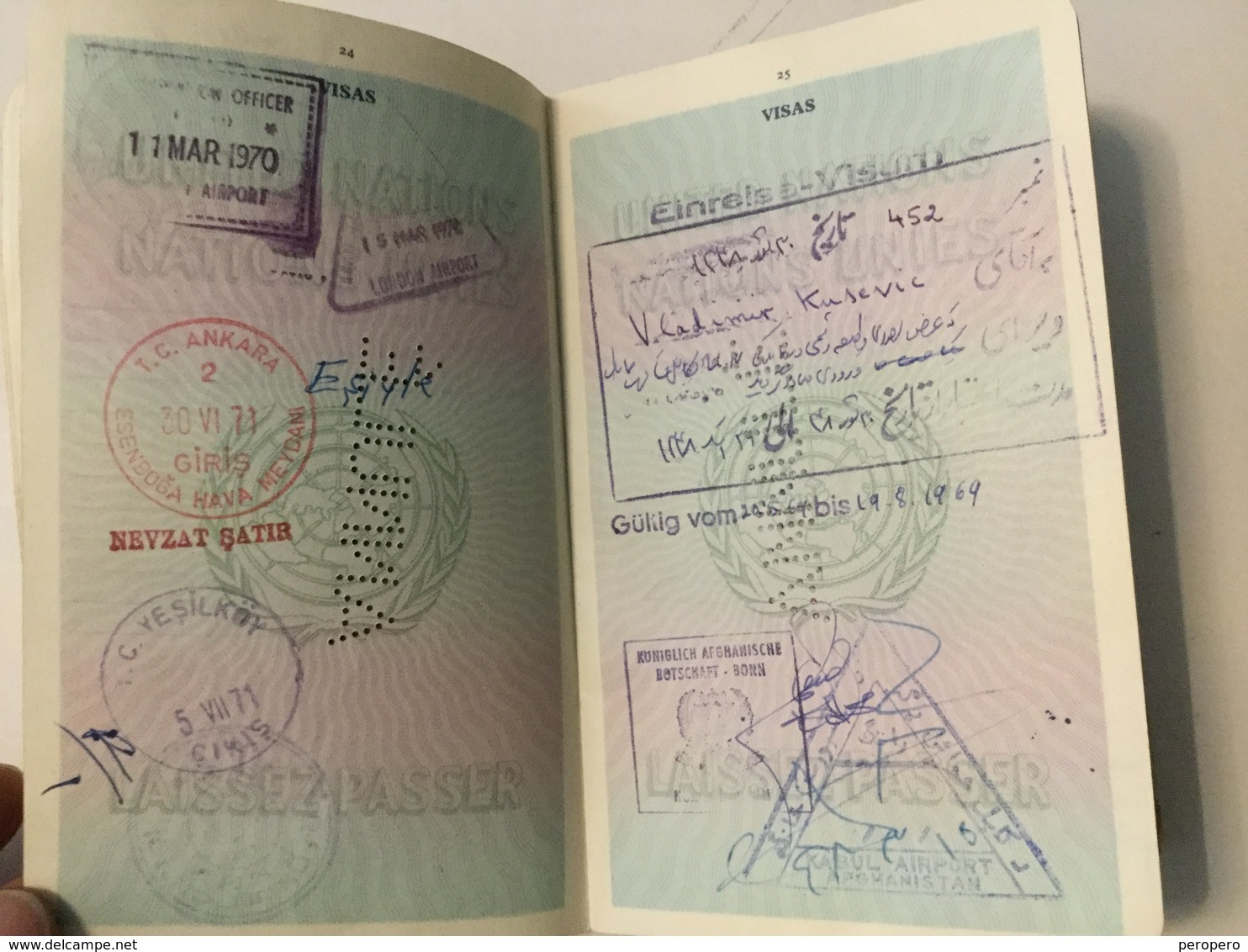 PASSPORT REISEPASS  PASSEPORT UNITED NATIONS LAISSEZ-PASSER VISA TO:IRAN,INDIA,AFGHANISTAN,LEBANON,TURKEY,THAILAND,BURMA