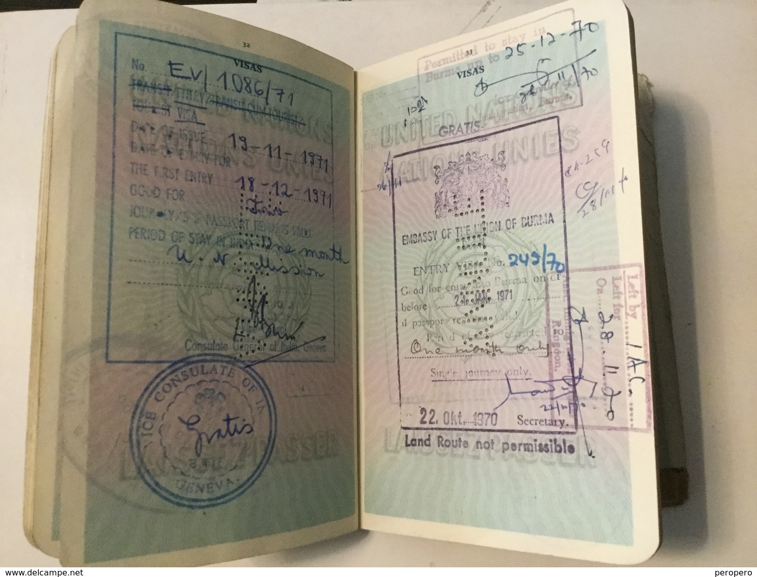 PASSPORT REISEPASS  PASSEPORT UNITED NATIONS LAISSEZ-PASSER VISA TO:IRAN,INDIA,AFGHANISTAN,LEBANON,TURKEY,THAILAND,BURMA