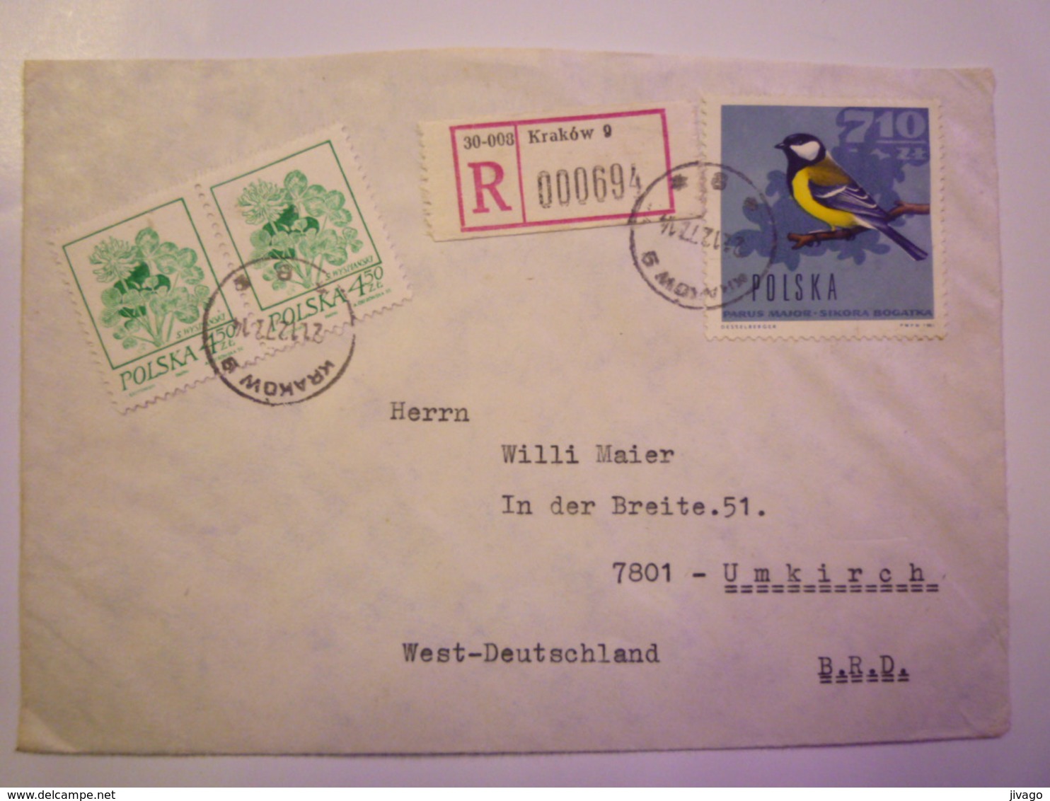 2019 (29)  LETTRE REC Au Départ De  KRAKOW  à Destination De  UMKIRCH   1977   - Lettres & Documents