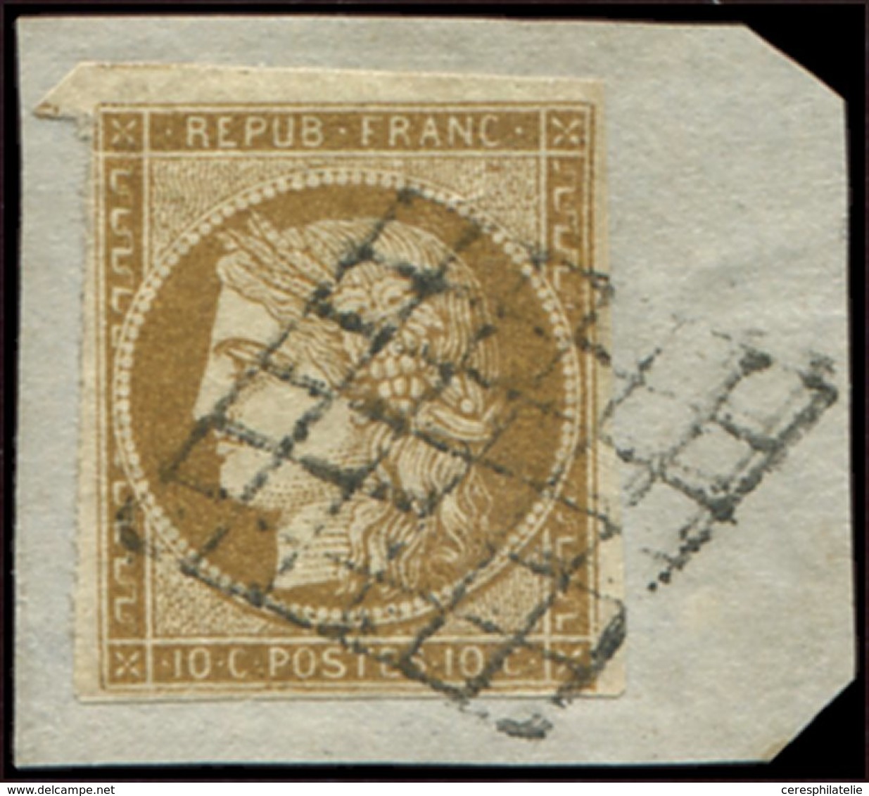 EMISSION DE 1849 - 1    10c. Bistre-jaune, Obl. GRILLE S. Petit Fragt, TB - 1849-1850 Ceres