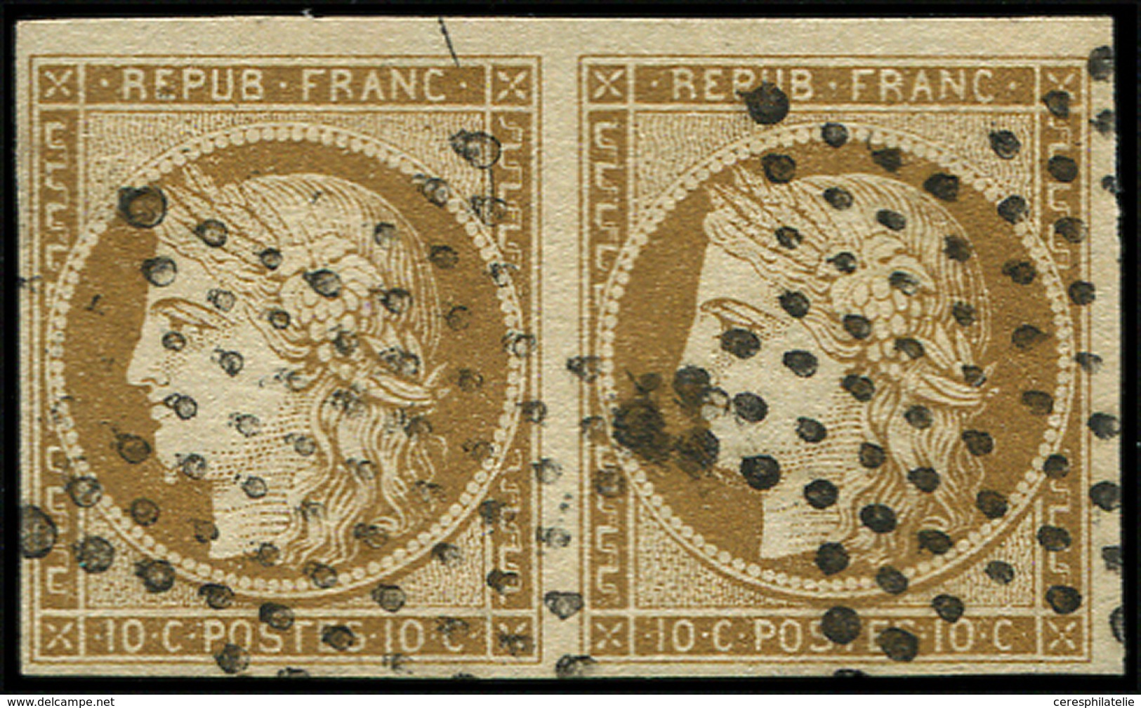 EMISSION DE 1849 - 1    10c. Bistre Jaune, PAIRE Obl. ETOILE, TB. Br - 1849-1850 Ceres