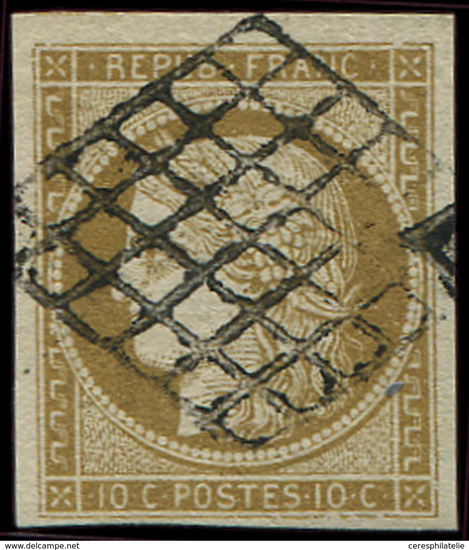 EMISSION DE 1849 - 1b   10c. Bistre-VERDATRE, Oblitéré GRILLE, TTB. C - 1849-1850 Ceres