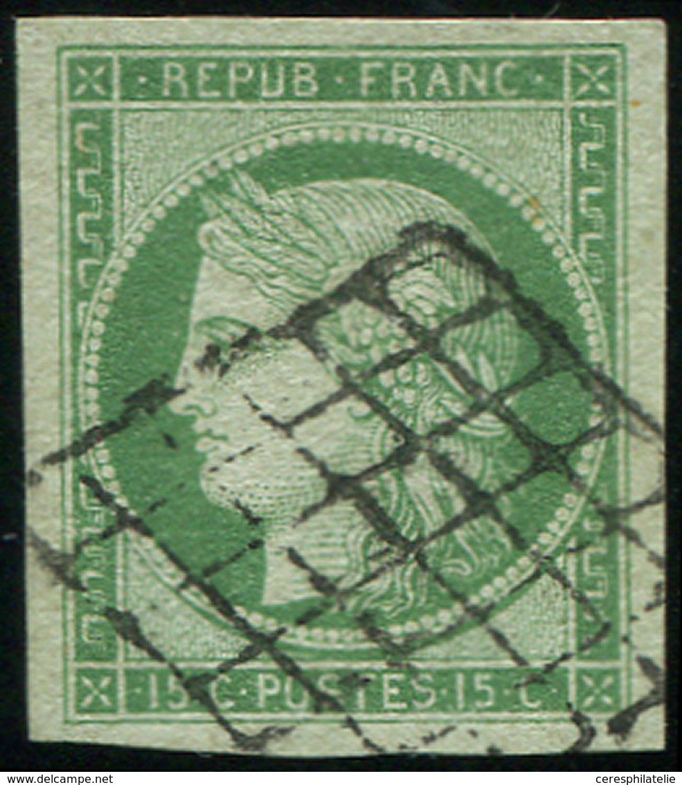 EMISSION DE 1849 - 2    15c. Vert, Grandes Marges, Obl. GRILLE, TTB. Br - 1849-1850 Ceres