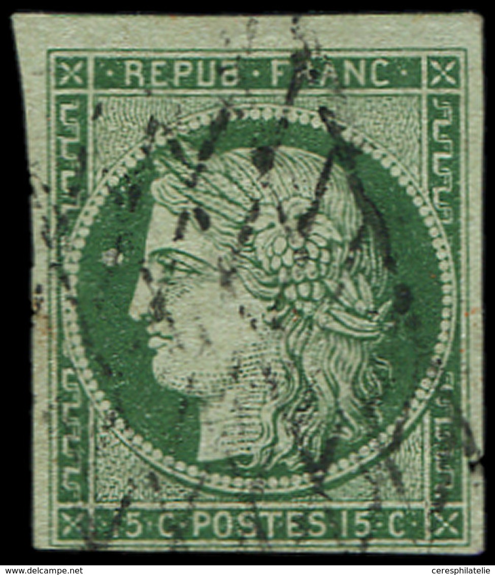 EMISSION DE 1849 - 2b   15c. Vert Foncé, Petite Variété D'impression Dans Le Médaillon, Oblitéré GRILLE SANS FIN, TB - 1849-1850 Ceres